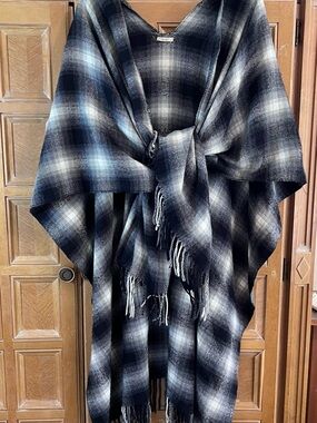 Women’s Black Gray White Plaid Shawl by Encore One Size